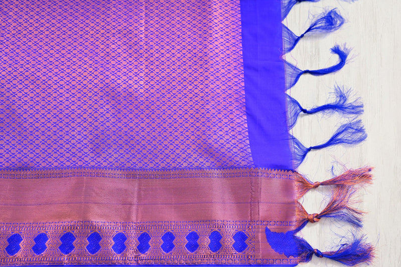 Hand Woven Premier Copper Zari Rangoli Saree with Designer Borders