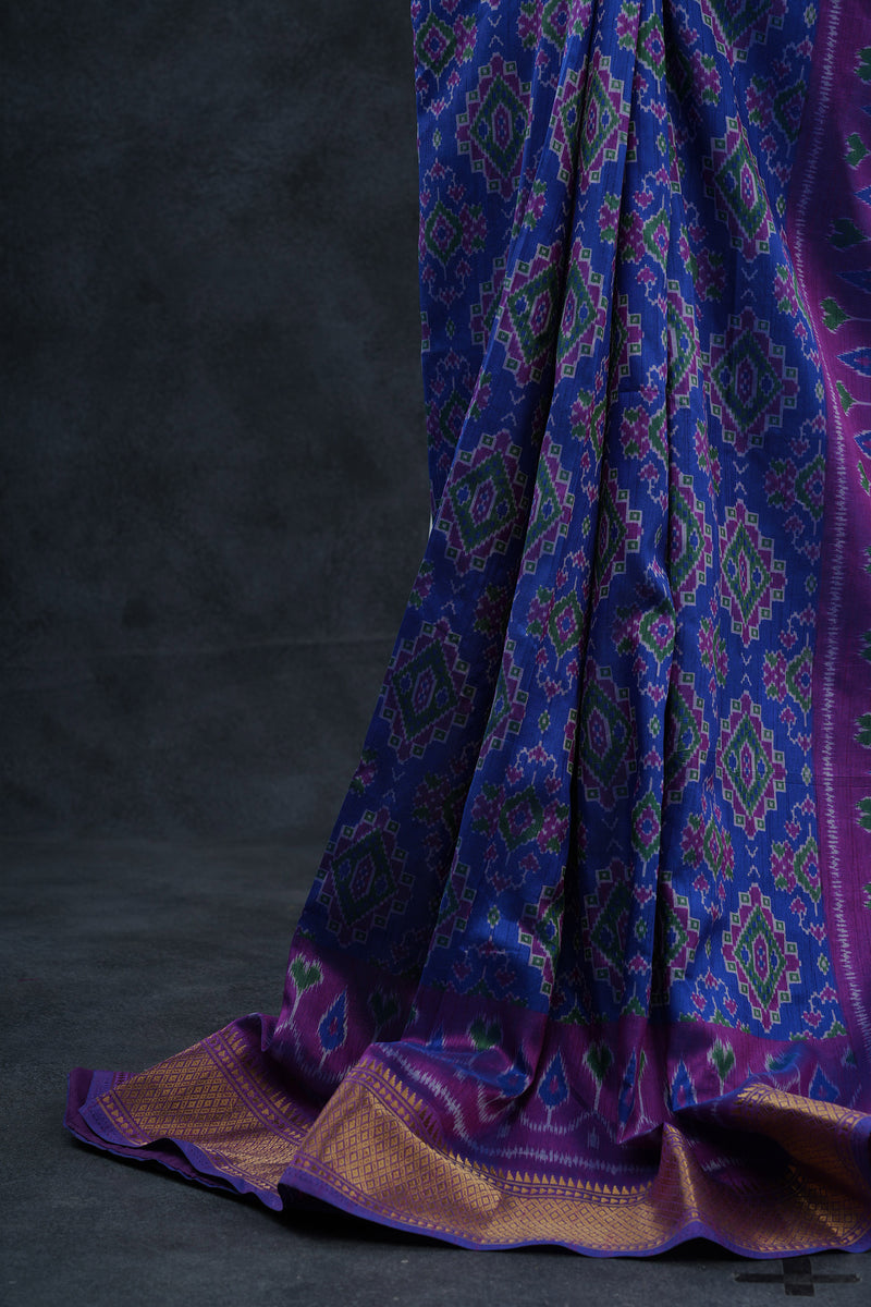 Elegant Ikkat Silk Saree with Stunning Aari-Work Blouse -Modern Wear
