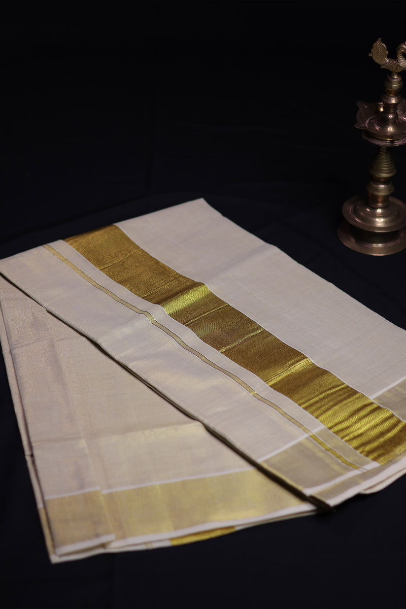 Traditional Kerala Cotton Dhoti, Veshti with gold Zari by JCSFashions - Elegance & Comfort