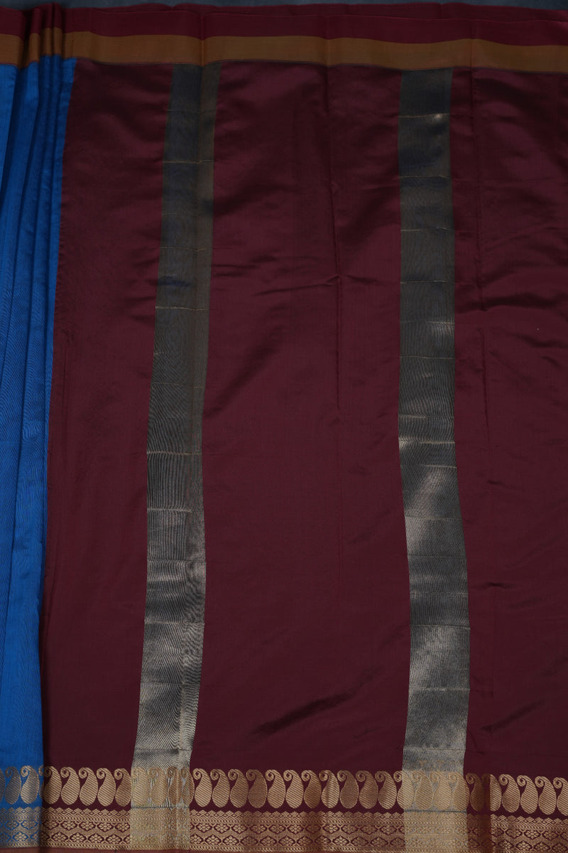 Silk Cotton Saree with Zari Border, Line Pallu and Stitched Blouse