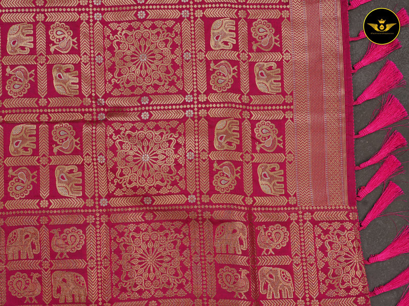 Rani Pink Semi Soft Silk Saree With Zari Woven Border And Pallu