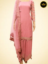 Designer Party Wear Sharara Palzo - Faux Georgette with Heavy Embroidery Work, Fancy Cut Work, and Butterfly Net Dupatta. Perfect for Special Occasions.