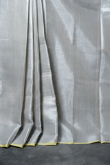 Graceful Tissue Silver Saree Set: Piping Border, Contrast Pallu