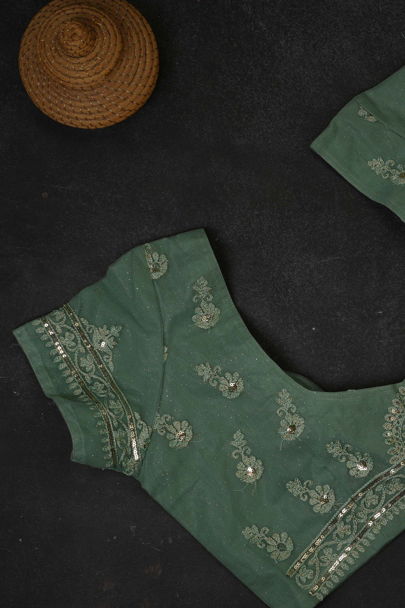 Green Net and Cut Work Sarees with Blouse stitched -JCS Fashions