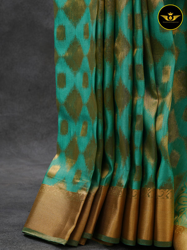 Turquoise Green Color Chanderi Silk Saree With Lace Work Blouse