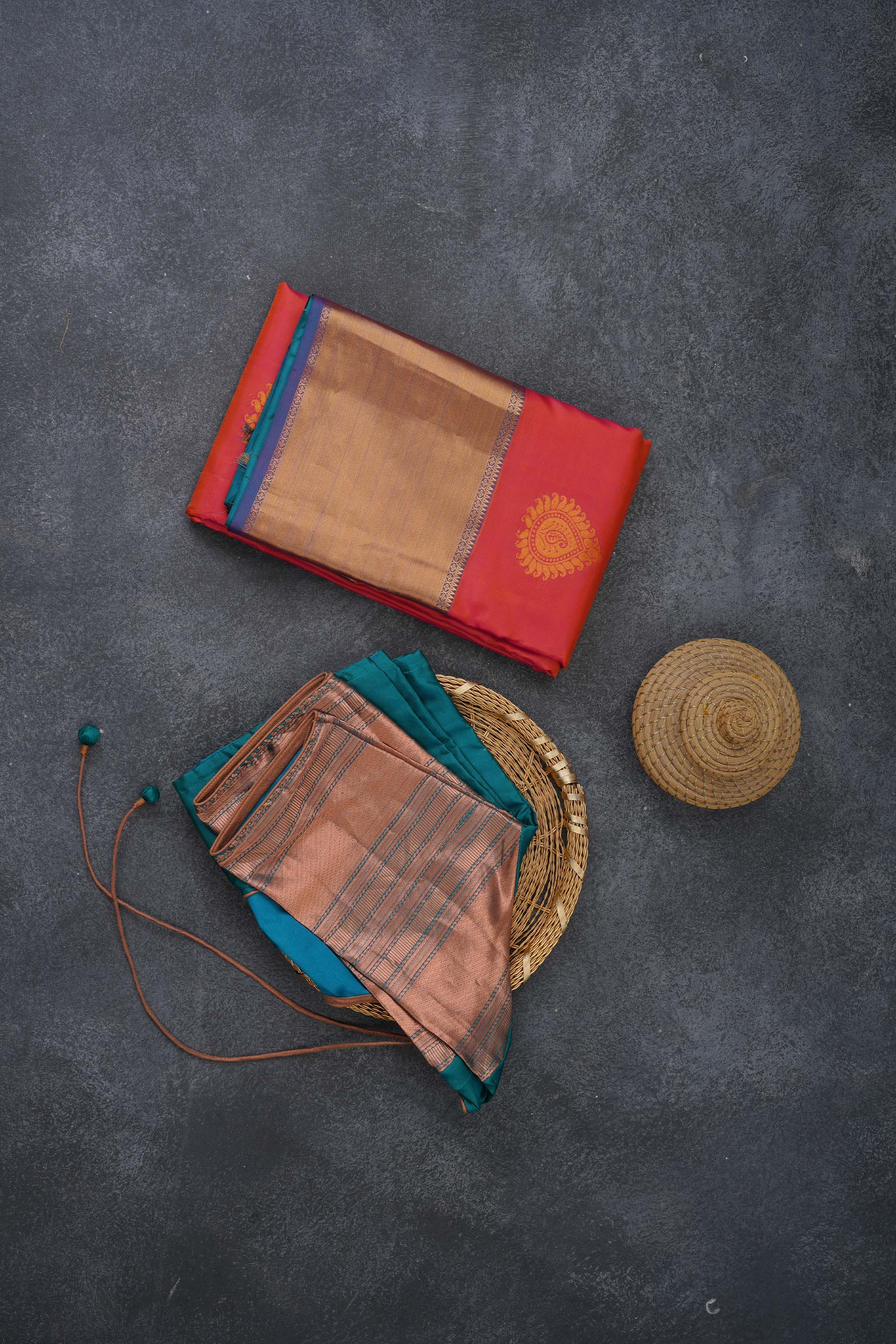 Red Handloom Silk Saree with Grand Pallu & Stitched - Saree by JCS Fashions