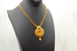 Traditional Matte-Finish Golden Stone Chain and Earrings Set