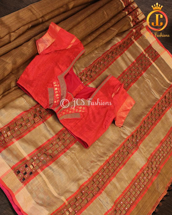 Matka Silk Saree with Cut Work Pallu |JCS Fashions
