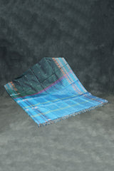 Dark Green Banana Pith (Vaazhai Naar) Saree with Zari Border and Full-Body Butta
