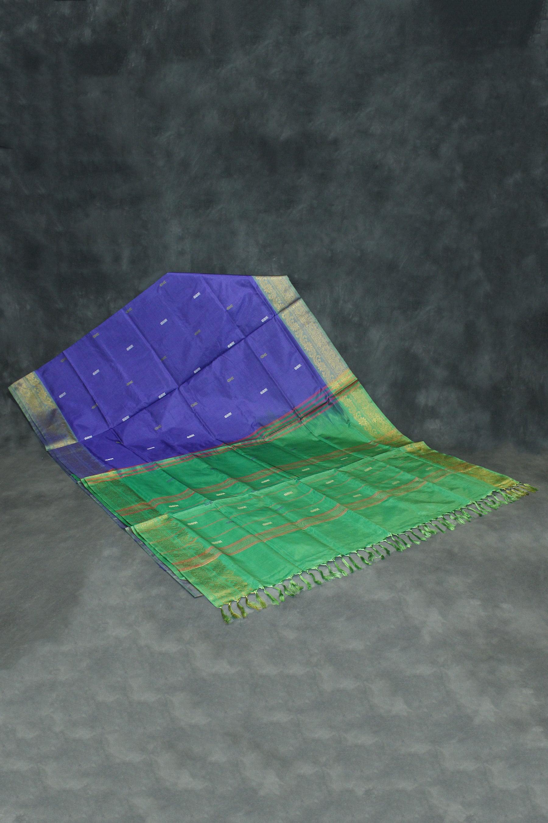 Purple & Green Banana Pith (Vaazhai Naar) Saree with Zari Border and All-over Butta