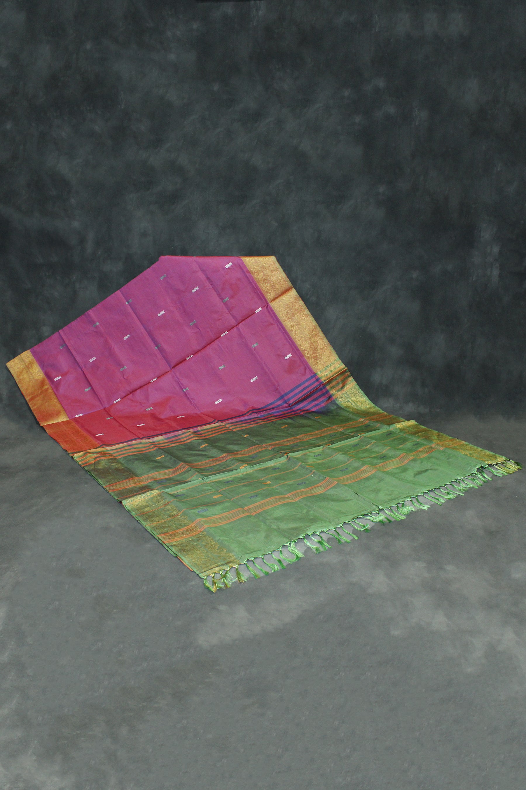 Olive Green Vaazhai Naar (Banana Pith) Saree with Zari Border and Butta Motifs