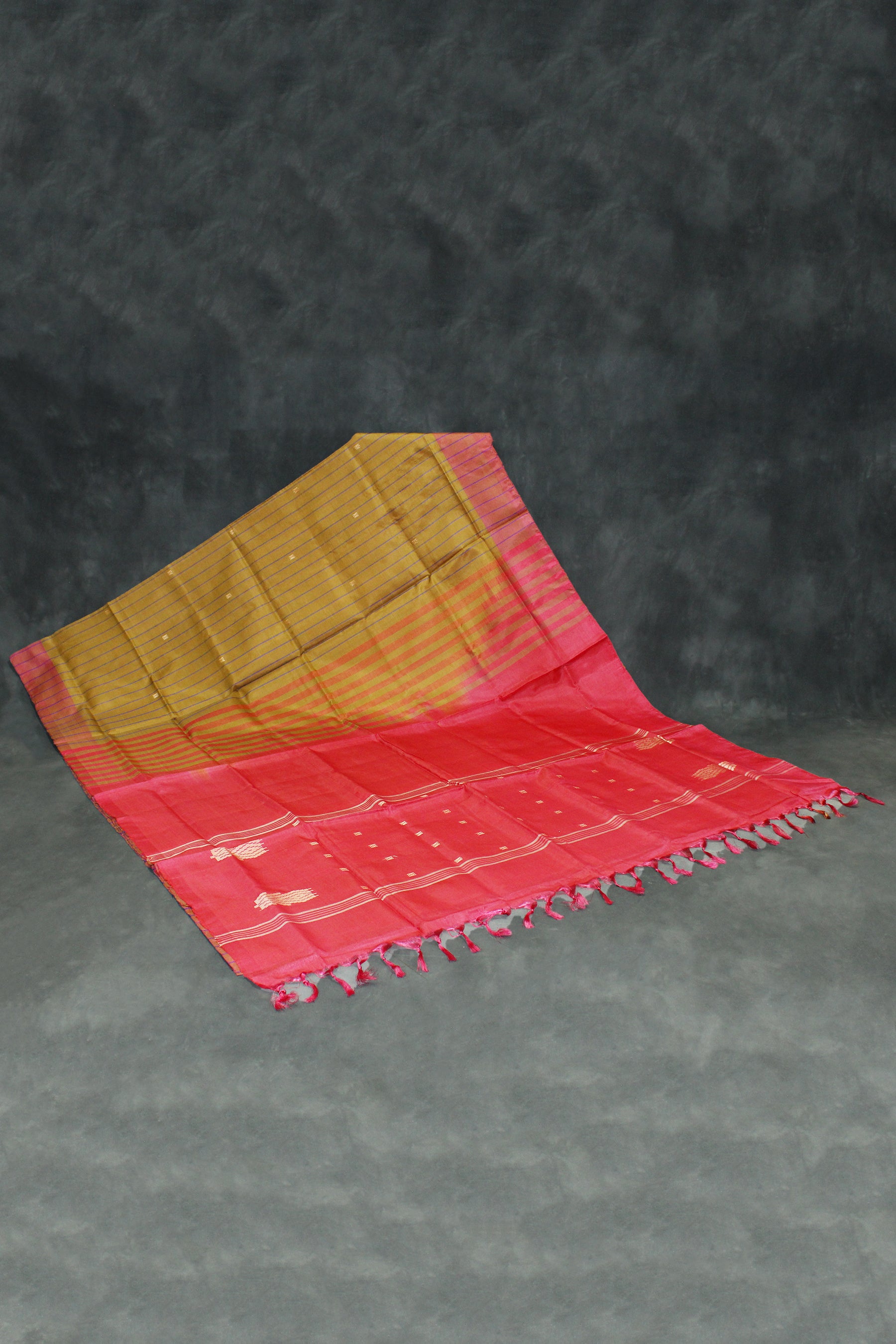 Vaazhai Naar (Banana Pith) Saree - Mustard & Red with Small Butta
