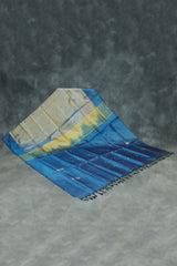 Peacock Blue & Grey Vaazhai Naar (Banana Pith) Borderless Saree with Small Butta