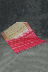 Beige & Rose Pink Vaazhai Naar (Banana Pith) Borderless Saree with Small Butta