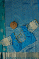 Elegant Kanchipuram Handloom Silk Masterpiece with Grand Pallu in Blue