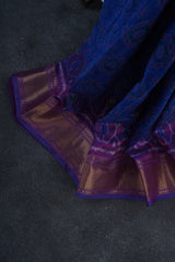 Elegant Ikkat Silk Saree with Stunning Aari-Work Blouse -Modern Wear