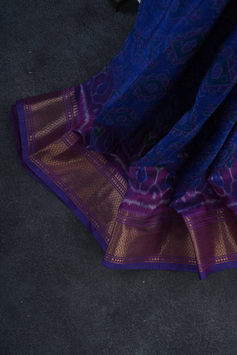 Elegant Ikkat Silk Saree with Stunning Aari-Work Blouse -Modern Wear