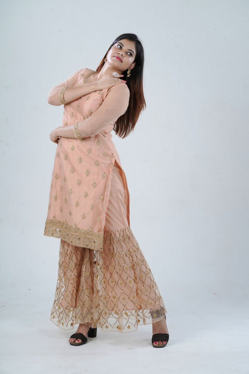 Ethnic Elegance: Soft Net Sharara - Perfect for Special Occasions