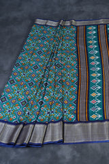 Kanchipuram Semi-Silk Saree with Ikkat Design & Matching Blouse Piece