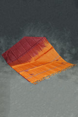 Orange Vaazhai Naar (Banana Pith) Saree with Small Butta and Subtle Pallu Stripes