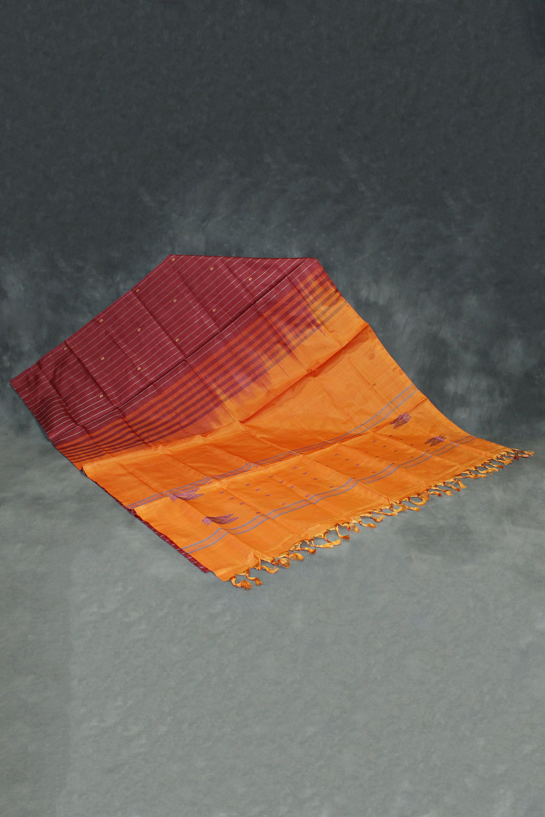 Orange Vaazhai Naar (Banana Pith) Saree with Small Butta and Subtle Pallu Stripes