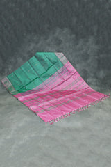 Magenta Pink Vaazhai Naar (Banana Pith) Saree with Small Buttas and Green Pallu - View 6 - JCS Fashions