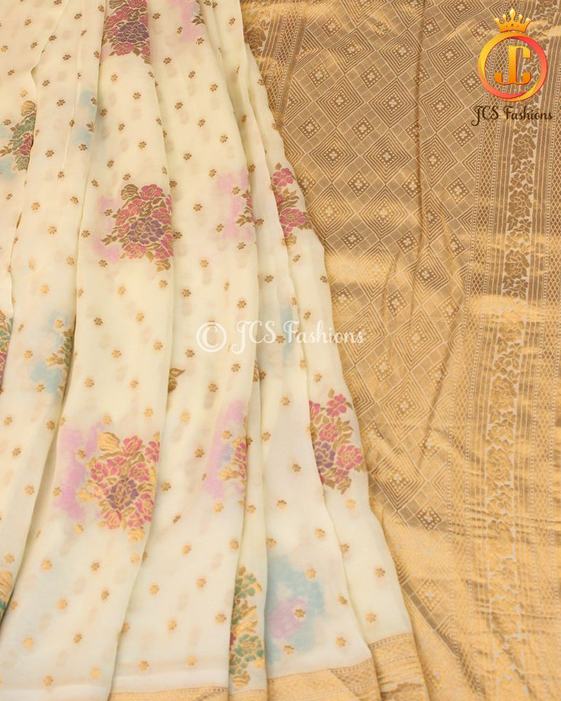 Women's Banarasi Pure Georgette Saree With Blouse Stitched