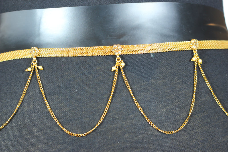 Adjustable Floral Hip Chain with Golden Stones & Beaded Details