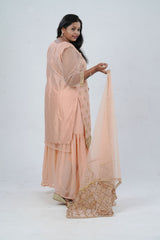 Plus Size: Ethnic Elegance: Soft Net Sharara in Peach