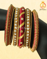 Silk Thread Bangles in Red and Gold Color