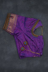 Elegant Ikkat Silk Saree with Stunning Aari-Work Blouse -Modern Wear