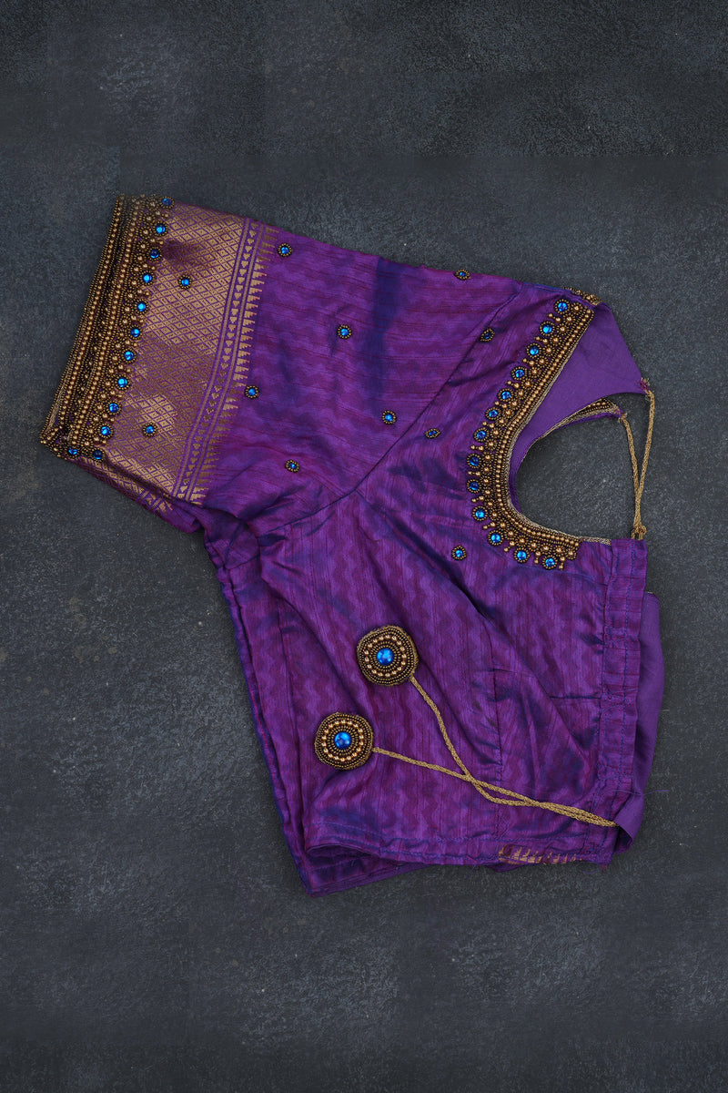 Elegant Ikkat Silk Saree with Stunning Aari-Work Blouse -Modern Wear