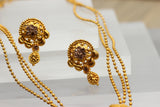 Traditional Matte Gold Chain and Earring Set - Exquisite Temple Jewelry