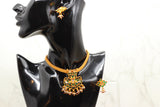 Kemp Pendant & Metal Chocker Set - Matte Attigai Pattern in Adjustable