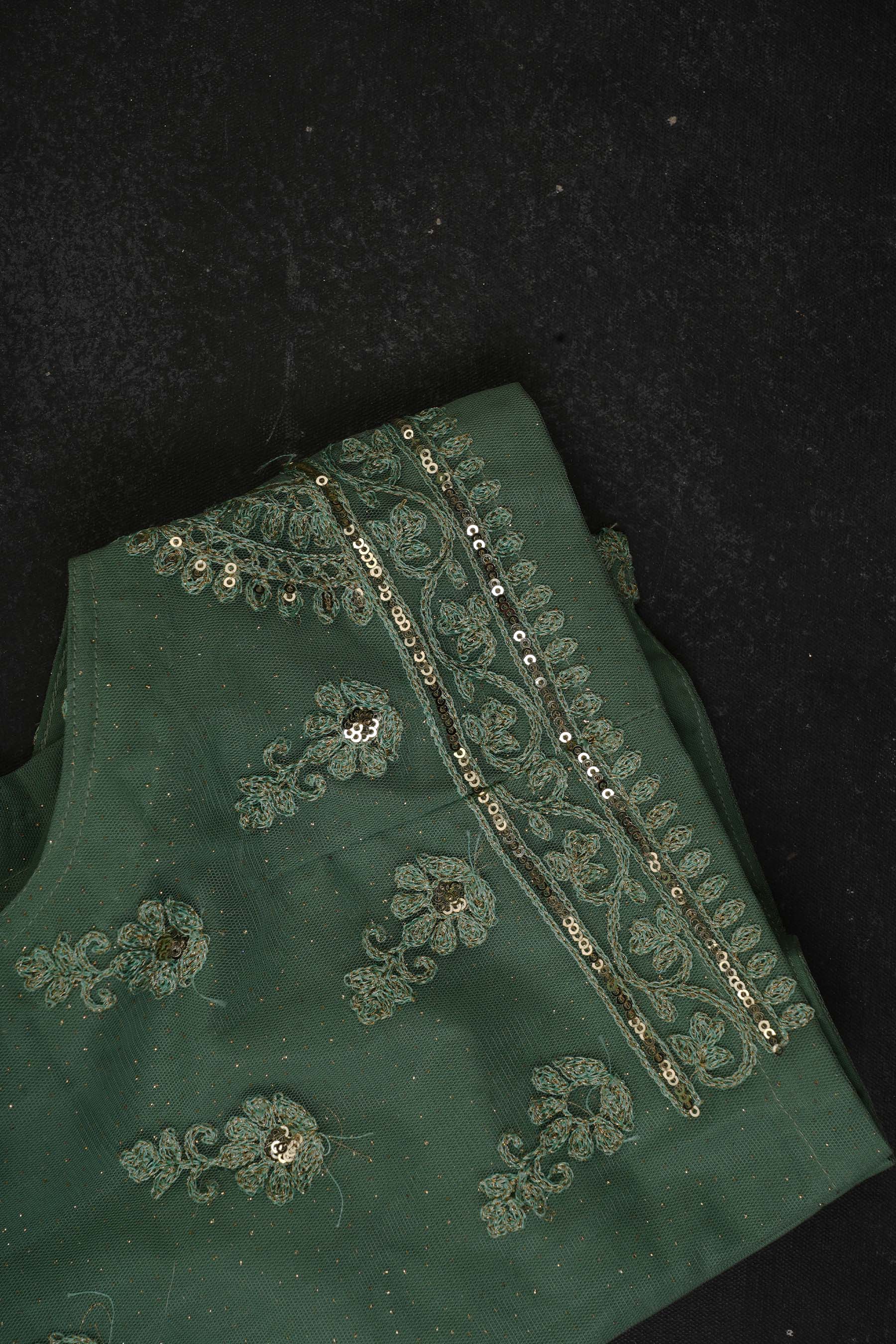 Green Net and Cut Work Sarees with Blouse stitched -JCS Fashions SAREE JCS Fashions