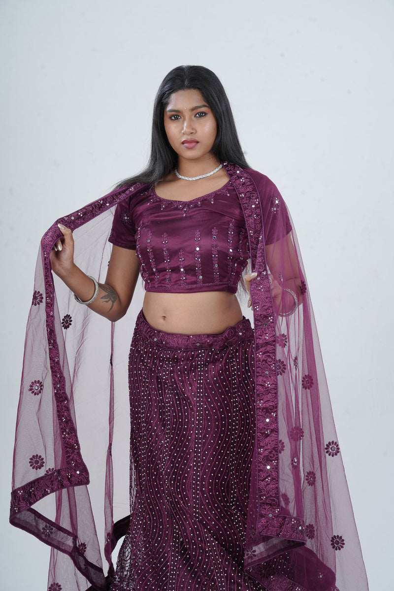 Stunning Net Lehenga Adorned with Stone and Mirror Detailing