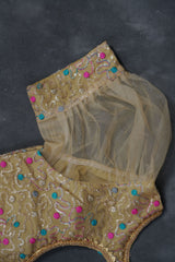 Luxe Satin Crepe: All-Over Mukesh Work, Fully Stitched Designer Net Blouse