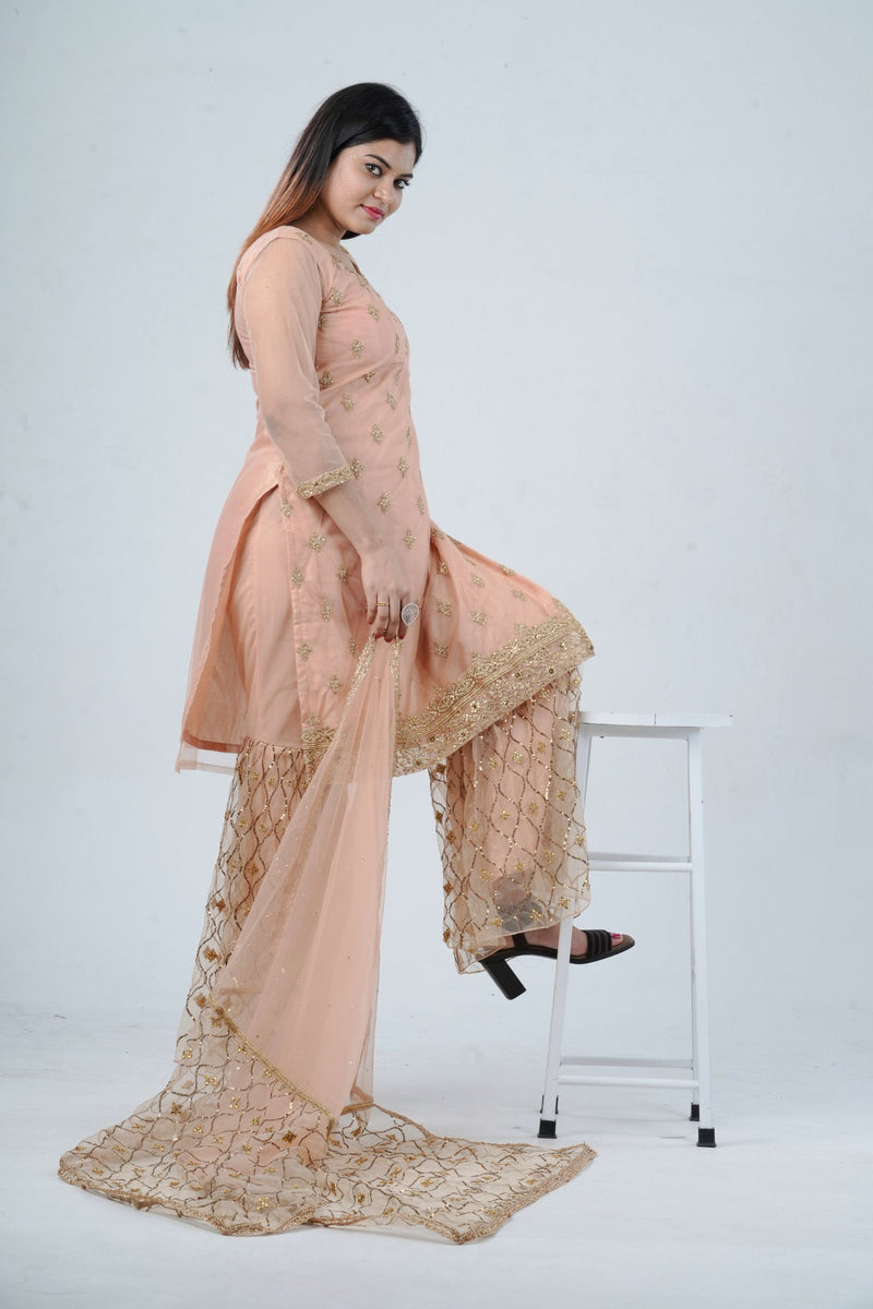 Ethnic Elegance: Soft Net Sharara - Perfect for Special Occasions