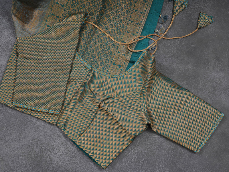 GREY Color Chanderi Silk Saree With Contrast Teal Blue Color Lace Work Blouse