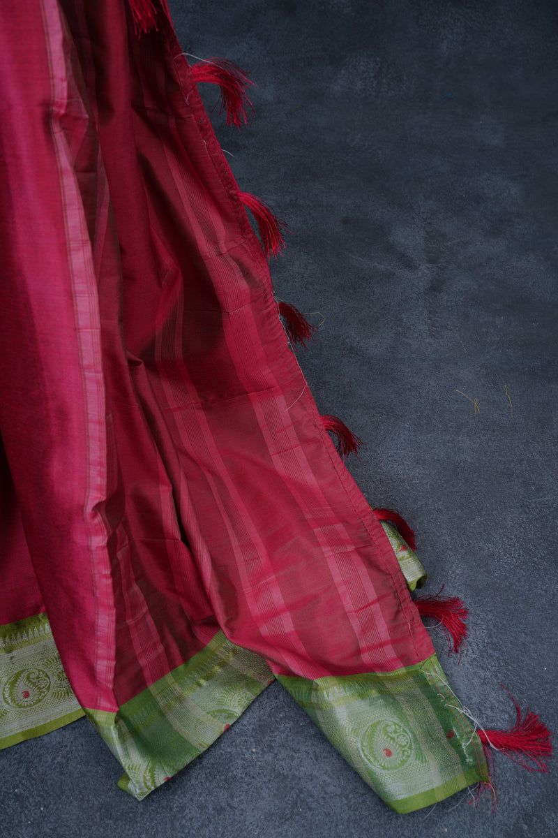 Semi Soft Silk Saree with Silver Weave Border & Complementary Blouse