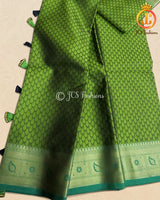 Olive green Kora Muslin Saree with ready to wear designer Blouse