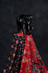 Satin Silk Patola Saree in Imperial Black & Red with Stitched Blouse