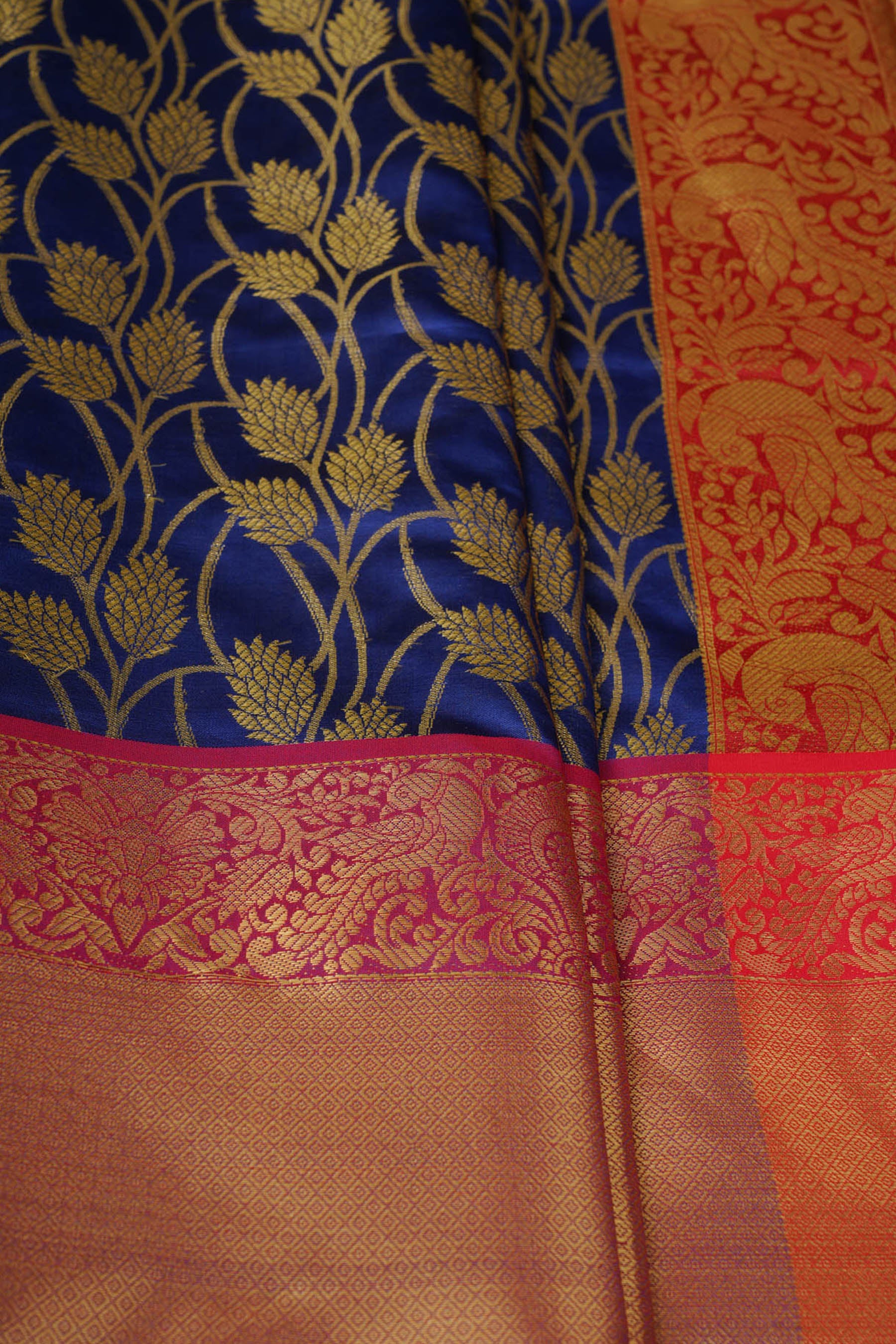 Kanchipuram Handloom Weaving Silk Saree | Blue and Red Border SAREE JCS Fashions