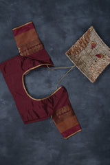 Silk Cotton Saree with Zari Border, Line Pallu and Stitched Blouse
