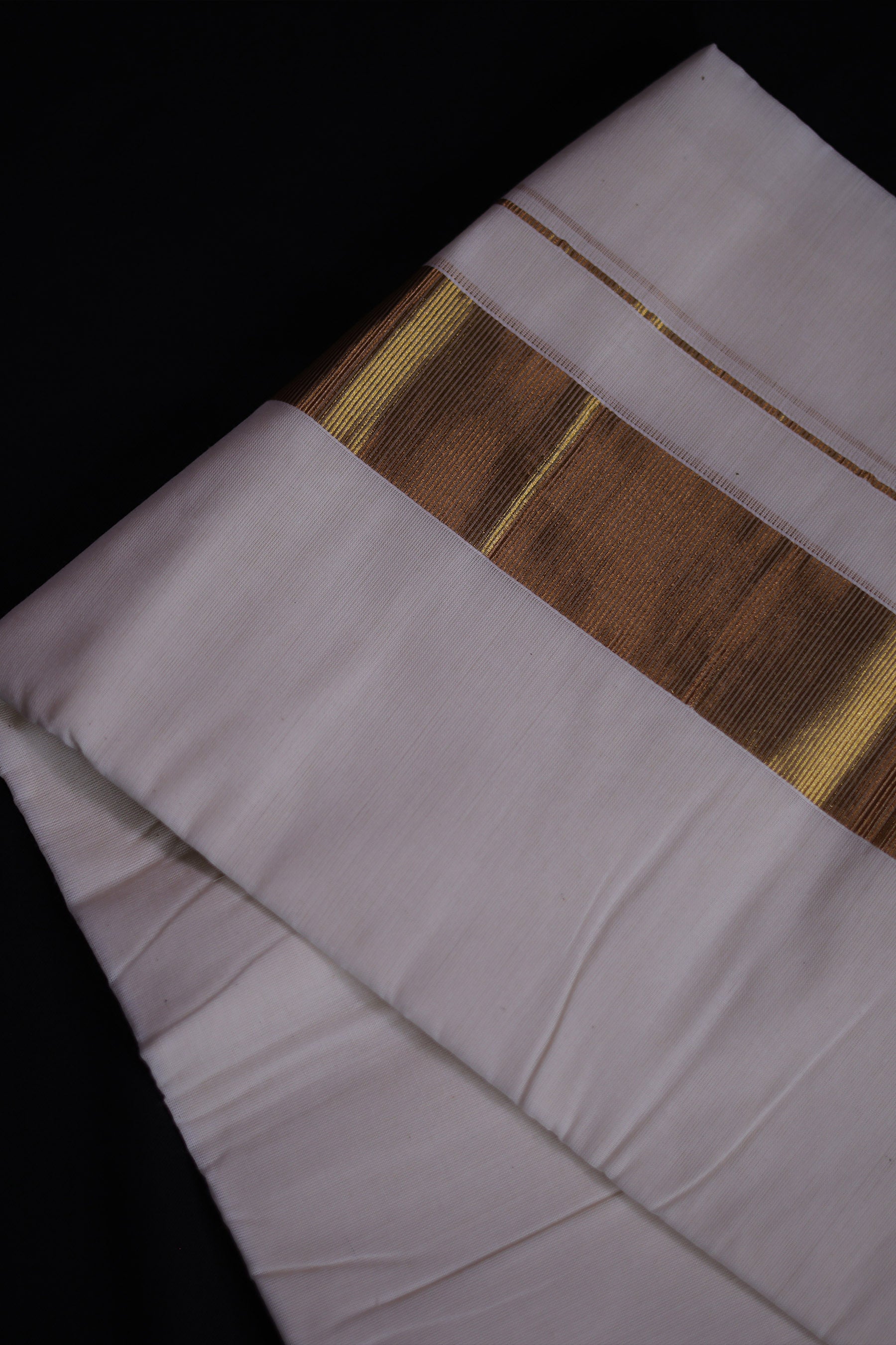 Men's Kerala Cotton Double Dhoti with Copper Zari Border by JCSFashions Men JCS Fashions