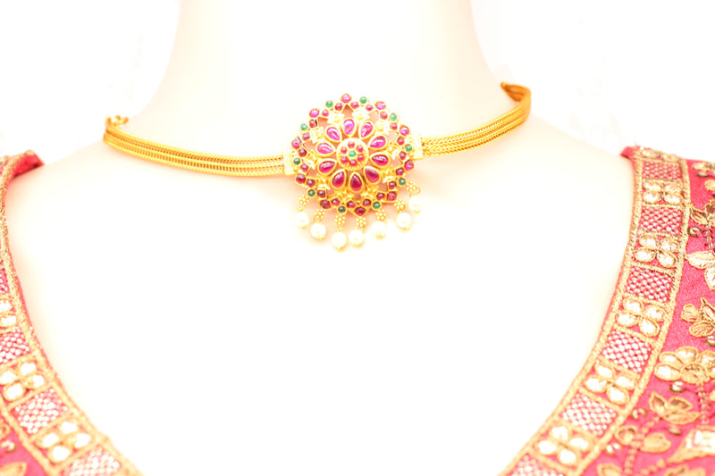 Chic Kemp Pendant and Jhumka Earring Set with Adjustable Choker