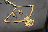 Kemp Pendant & Metal Chocker Set - Matte Attigai Pattern in Adjustable
