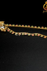 Gold Plated Anklet With Multi color Stones - 12 inch