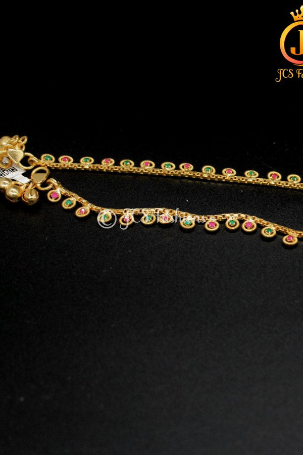 Gold Plated Anklet With Multi color Stones - 12 inch
