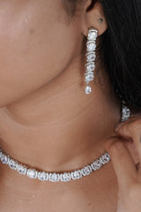 Silver Polish Stone Neckset with Matching Earrings - JCS Fashions